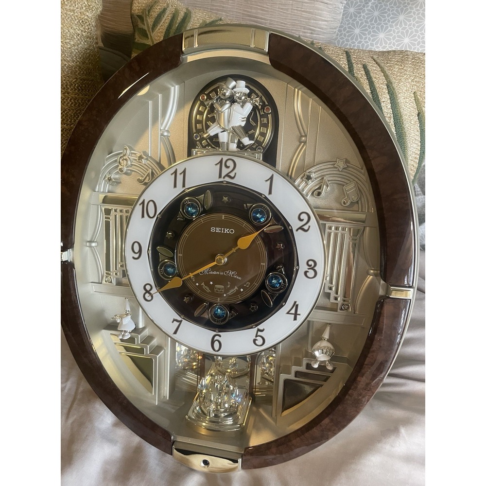 Seiko Melodies In Motion Wall Clock Blue Pine Fantasy Musical Instruments